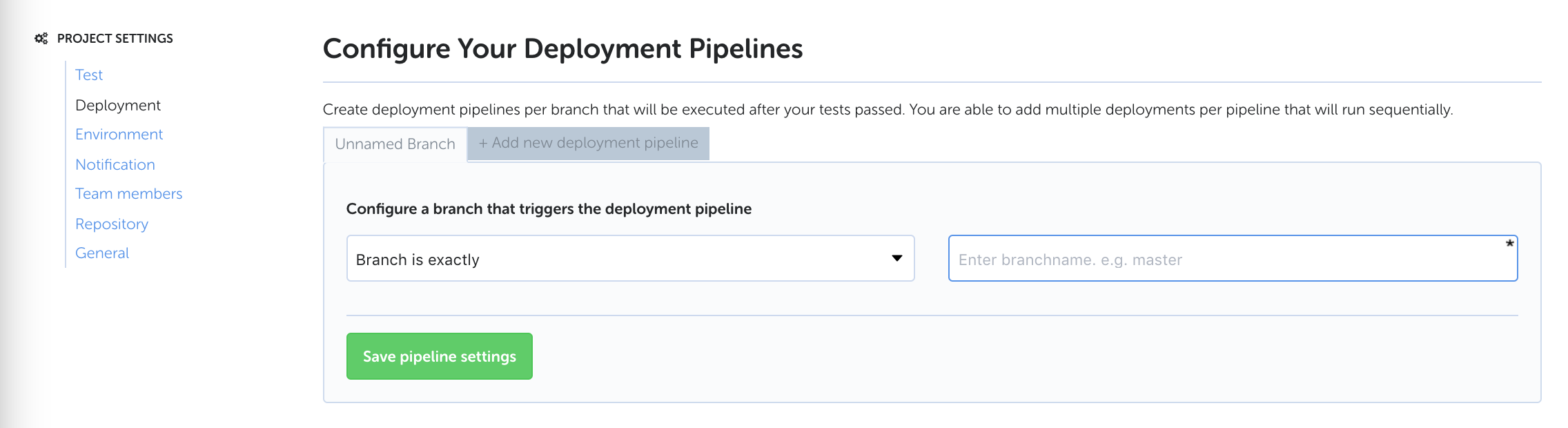 Codeship's project deployment pipeline screen